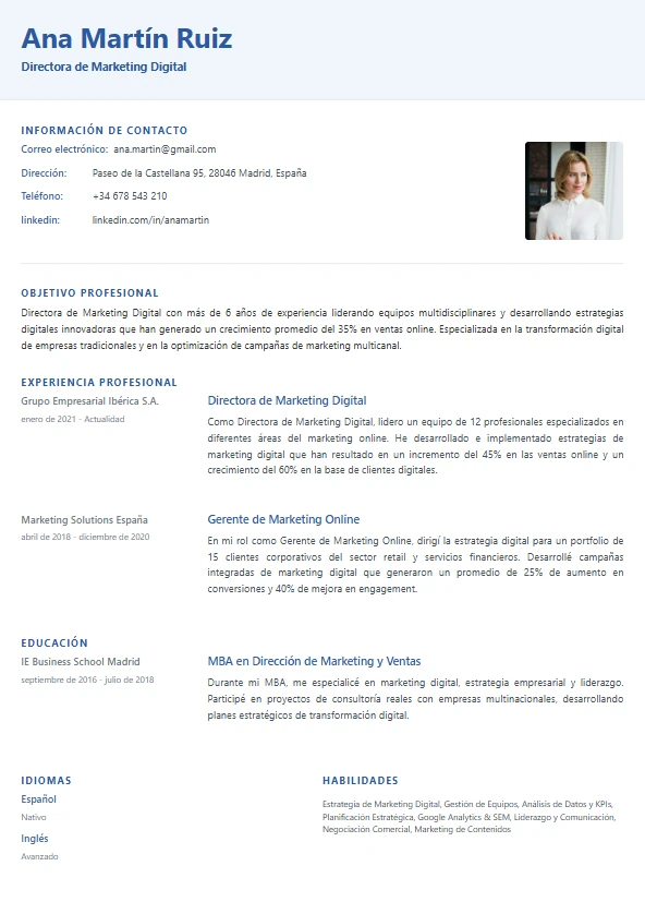 Plantilla de CV Elegante Minimalista - Diseño profesional para currículum vitae Plantilla de currículum Elegante Minimalista - Clásico